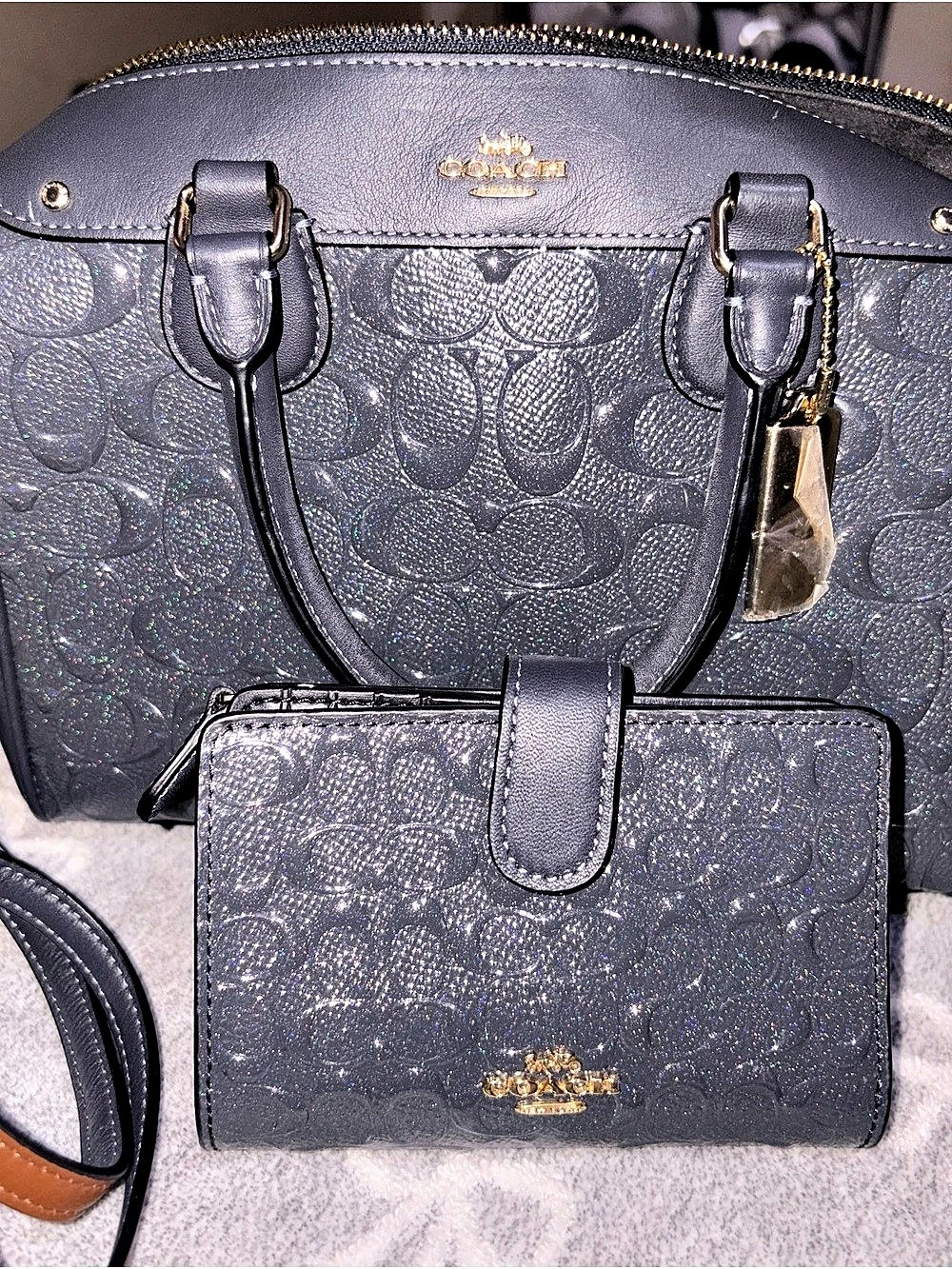 COACH Signature Debossed Patent leather small satchel crossbody and matching wal